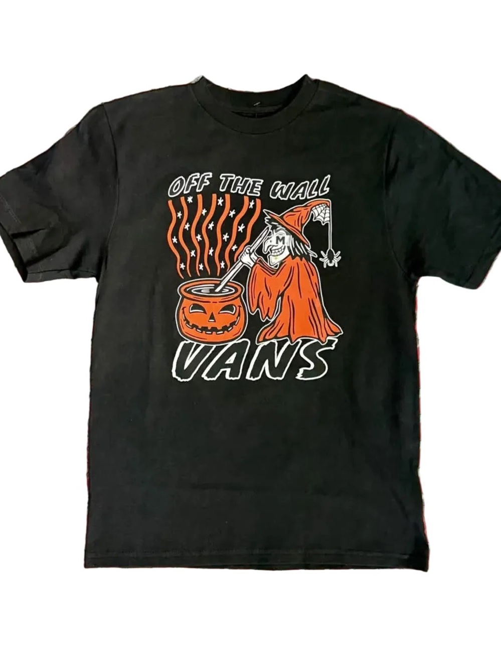 Vans Glow Pumpkin Black Tee with Orange Halloween Witch Graphic
